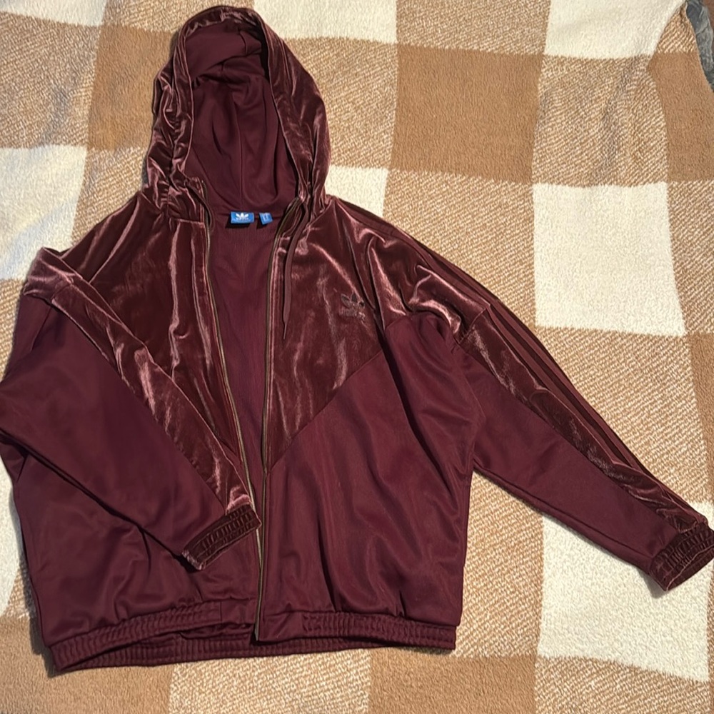 Adidas originals oversized velour maroon jacket